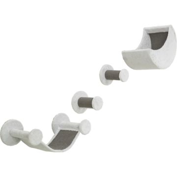TRIXIE KATTEN KLIMSET VOOR AAN DE MUUR 4 KLIMPLEKKEN WIT / GRIJS 78X30X30 CM