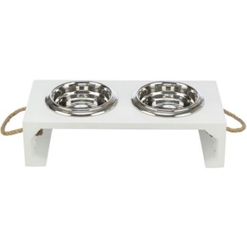 TRIXIE BE NORDIC SET VOERBAK / WATERBAK HOUT / RVS WIT 2X900 ML 44X21X14 CM