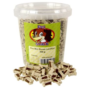 PETSNACK BOTJES MINI DUO LAM/RIJST 500 GR