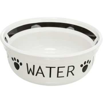 TRIXIE DRINKBAK HOND WATER KERAMIEK WIT / ZWART 1,6 LTR 20 CM