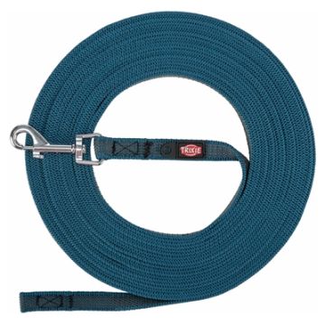 TRIXIE HONDENRIEM SLEEPLIJN MET RUBBER ANTI SLIP PETROL BLAUW S/M 5 MTR X 1,5 CM