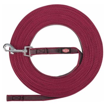 TRIXIE HONDENRIEM SLEEPLIJN MET RUBBER ANTI SLIP SANGRIA ROOD S/M 10 MTR X 1,5 CM