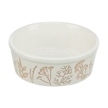 TRIXIE VOERBAK / DRINKBAK HOND PLANTMOTIEF STRUCTUUR KERAMIEK WIT / TAUPE 700 ML 16 CM 4 ST