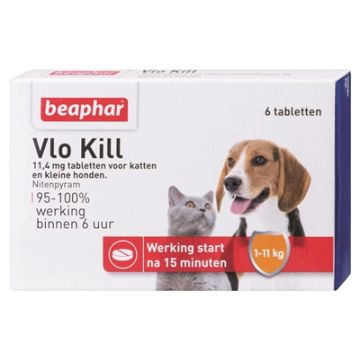 BEAPHAR VLO KILL+ KLEINE HOND/KAT TOT 11 KG 6 TABLETTEN