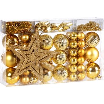 Kerstboom kerstballen decoraties - Set van 66 - goudkleurig