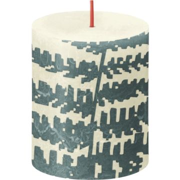 Bolsius Rustiek printed stompkaars 80/68 Soft pearl fern