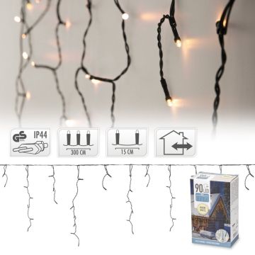 IJspegel LED Verlichting Snoer 90 LED&#039;s 300 cm Warm Wit Zwart