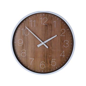 Analoge Wandklok 25 cm Houtmotief/Zilver