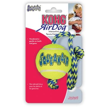 KONG SQUEAKAIR BAL MET TOUW GEEL / BLAUW 52X6,5X6,5 CM