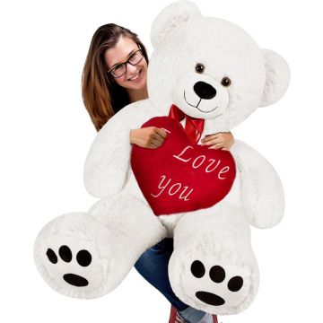 Knuffelbeer met Hart – I LOVE You – Wit 90cm