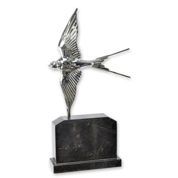 A BRONZE SCULPTURE OF A SWALLOW IN FLIGHT - SILVER PLATED