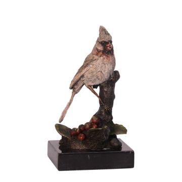 A BRONZE SCULPTURE OF A CARDINAL BIRD