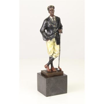 EEN BRONZEN BEELD VAN EEN GOLFER