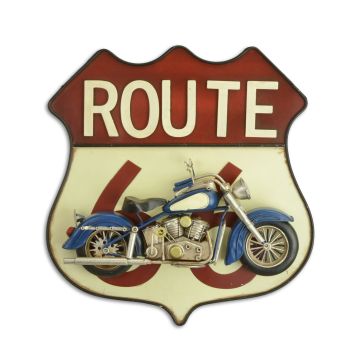 EEN BLIKKEN 3D MUURPLAAT "ROUTE 66" MET MOTORFIETS