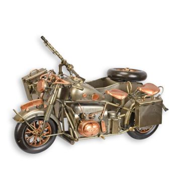 A TIN MODEL OF A MILITARY MOTORCYCLE WITH SIDECAR