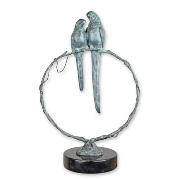 A BRONZE SCULPTURE OF A PAIR OF PARROTS ON A BRANCH