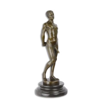 AN EROTIC BRONZE SCULPTURE OF A MALE NUDE