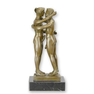 A BRONZE SCULPTURE OF 2 KISSING MEN