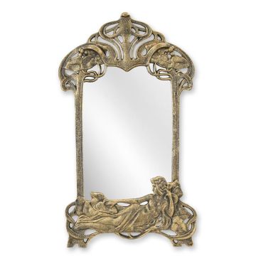 A CAST IRON ART NOUVEAU TABLE MIRROR