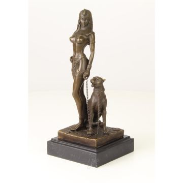 BRONZEN BEELD VAN CLEOPATRA MET PANTER