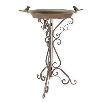 AN IRON BIRD BATH, BROWN