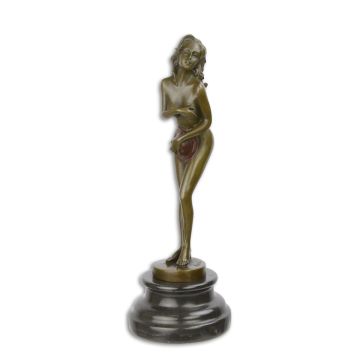 AN EROTIC BRONZE SCULPTURE OF A FEMALE NUDE