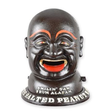A CAST IRON SMILIN' SAM MECHANICAL BANK - XL