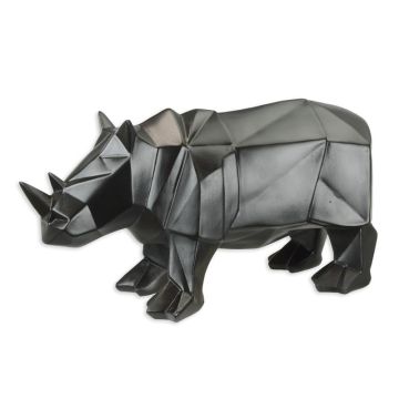 A RESIN POLYGONAL FIGURINE OF A RHINOCEROS, BLACK