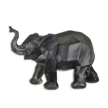 A RESIN POLYGONAL FIGURINE OF AN ELEPHANT, BLACK