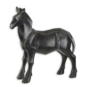 A RESIN POLYGONAL FIGURINE OF A HORSE, BLACK
