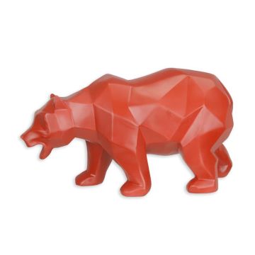 A RESIN POLYGONAL FIGURINE OF A BEAR, RED