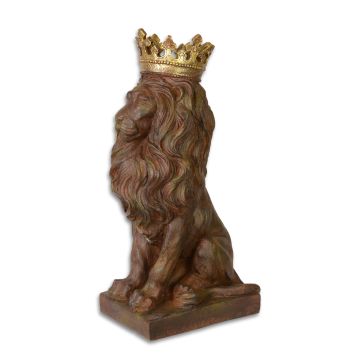 A RESIN FIGURINE OF A CROWNED LION