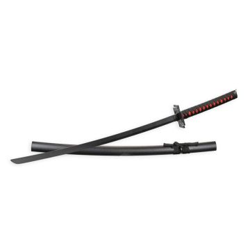 A RED AND BLACK HANDLED KATANA