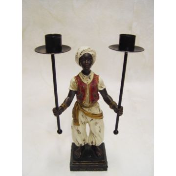 A RESIN VASSAL DOUBLE CANDLE HOLDER