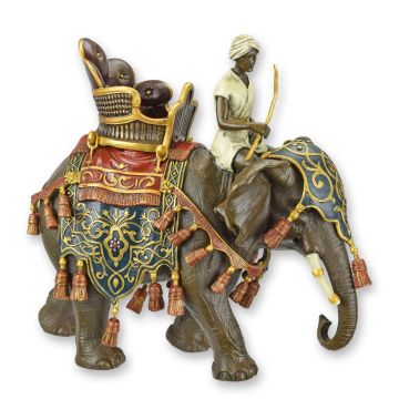 A BRONZE SCULPTURE OF A DECORATED ELEPHANT AND RIDER