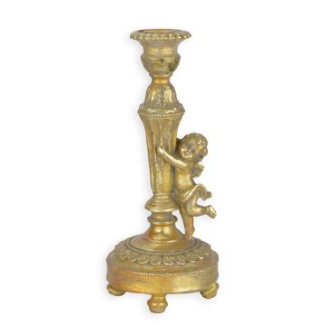 A RESIN CANDLE-STICK MOUNTED WITH A PUTTO