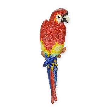 A CAST IRON WALL MOUNT RED AND YELLOW MACAW