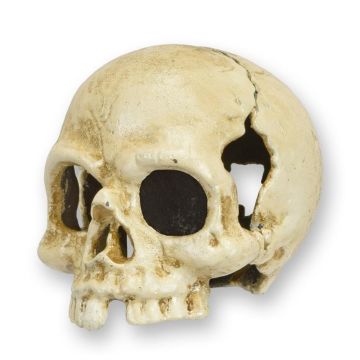 A CAST IRON SKULL TEA LIGHT HOLDER, OLD WHITE