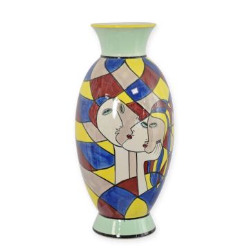A PORCELAIN VASE HANDPAINTED PICASSO STYLE