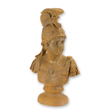 A RUSTY CAST IRON BUSTE OF A LEGIONAIRE