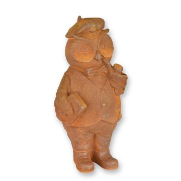 A RUSTY CAST IRON FIGURINE OF AN OWL