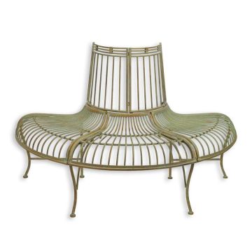 A DEMI ROUND IRON TREE BENCH - REDDISH GREEN