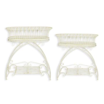A PAIR OF WHITE IRON PLANT STANDS