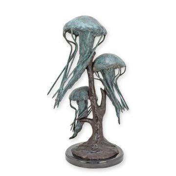 A BRONZE SCULTPURE OF THREE JELLY FISH ON A MARBLE BASE