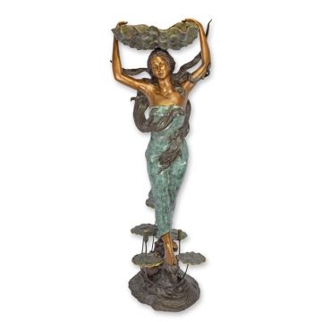 A BRONZE LADY WITH A SHELL FOUNTAIN