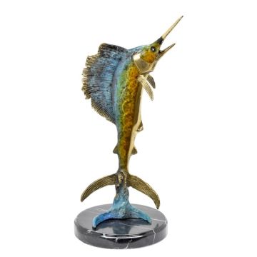 A BRONZE SCULPTURE OF A SAILFISH