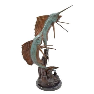 A BRONZE SCULPTURE OF TWO SAILFISH