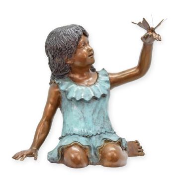 A BRONZE SCULPTURE OF A GIRL HOLDING A BUTTERFLY