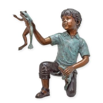 A BRONZE SCULPTURE OF BOY PLAYING WITH A FROG