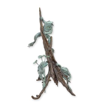 A BRONZE FOUNTAIN OF THREE FROGS ON A TREE